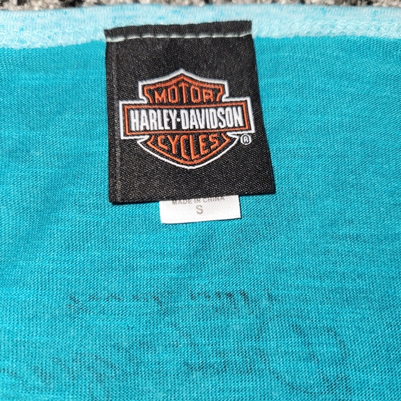 Harley-Davidson Motorcycle Teal Blue Bling Rhinestone Baseball Tee Women's Small - Picture 4 of 10